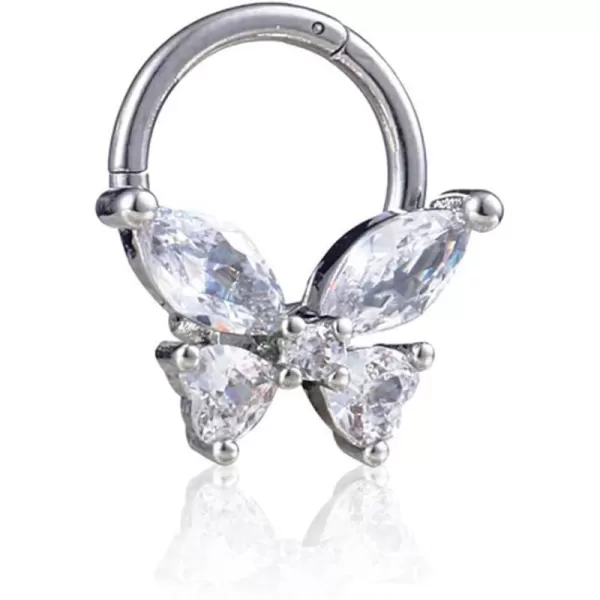imageDtja 16G CZ Butterfly Nose Ring Surgical Steel Septum Jewelry for Women Girls Crystal Hypoallergenic Hinged Segment Body Piercing Nose Hoop Rings Helix Ear Cartilage Rook Earrings 8mm 1 Piece