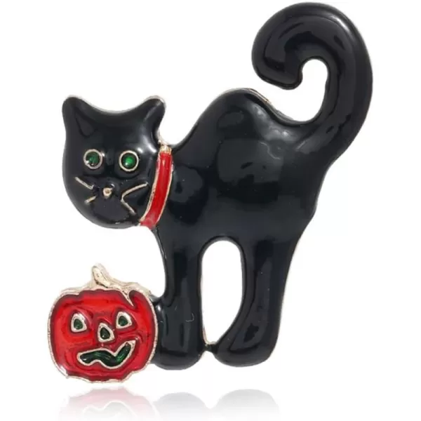imageEnamel Cat Pumpkin Brooch Pin for Women Girls Teens Fashion Cute Black Kitten Animal Halloween Statement Brooches Lapel Breastpin Badge Dress Suit Scarft Accessories Creative Holiday Party Jewelry Unisex Gift