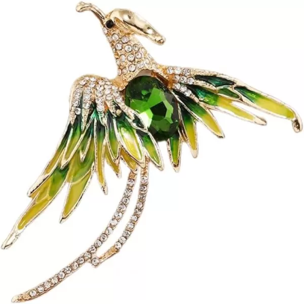 imageGreen Rhinestone Bird Brooch for Women Girls Gold Plated Fashion Enamel Animal Resurrection Reborn Statement Brooches Lapel Breastpin Delicate Wedding Birthday Anniversary Jewelry Gift