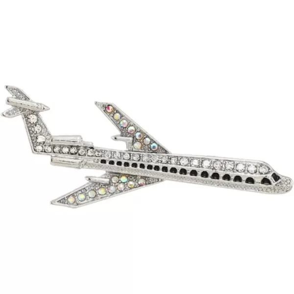 imageRhinestone Airplane Brooch Pin for Women Girls Silver Tone Fashion Pave Crystal Flying Plane Lapel Pins Badge Dress Suit Scarft Accessories Holiday Party Jewelry Unisex Souvenir Gifts for Flight Crew Aviator Lover