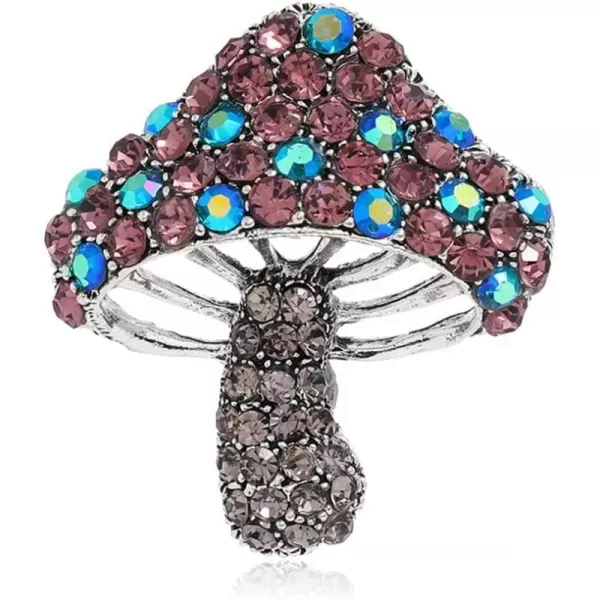 imageRhinestone Mushroom Brooch Pin for Women Girls Teens Silver Tone Boho Vintage Pink AB Crystal Brooches Lapel Pins Creative Badge Dress Suit Scarft Accessories Holiday Anniversary Party Jewelry Dainty Gift