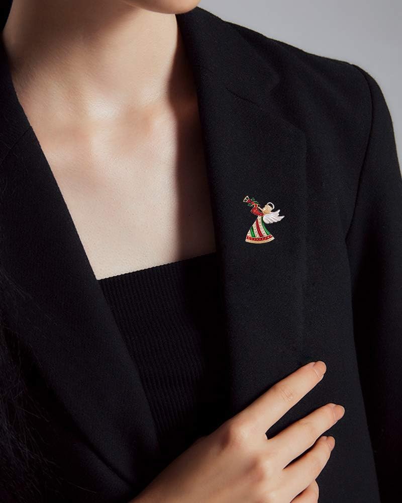 imageHoliday Angel Rhinestone Brooch Pin for Women Girls Vintage Enamel Alloy Plated CZ Crystal Cute Trumpeter Wings Brooches Corsage Pins Dress Accessories Winter Days Party Decor Jewelry Gifts