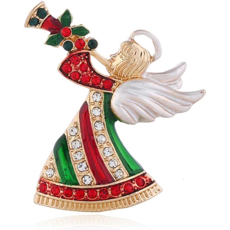 imageHoliday Angel Rhinestone Brooch Pin for Women Girls Vintage Enamel Alloy Plated CZ Crystal Cute Trumpeter Wings Brooches Corsage Pins Dress Accessories Winter Days Party Decor Jewelry Gifts