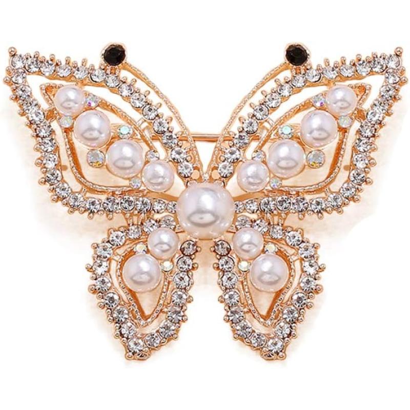 imagePearl Butterfly Brooch Pin for Women Girls Fashion Rhionestone Crystal Imitation Pearls Brooches Pins Necktie Dress Accessories Bouquet Decor Elegant Jewelry Gifts for Mom Sister Bridesmaids