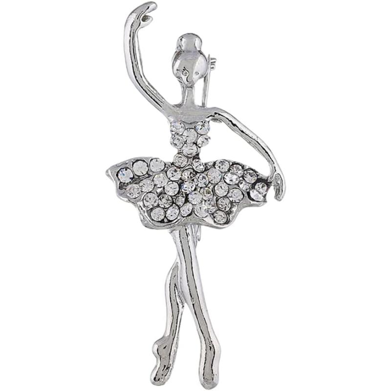 imageRhinestone Ballet Dancer Brooches for Women Girls Fashion Crystal Silver Tone Alloy Dancing Ballerina Brooch Pins Elegant Dress Accessories Jewelry Wedding Birthday Christmas Valentines Day Gifts