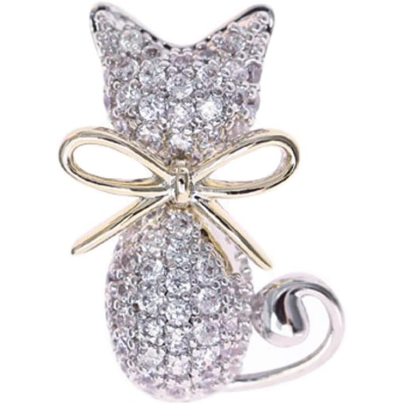 imageRhinestone Cat Brooch Pin for Women Girls Fashion Crystal Animal Brooches Lapel Pins Dainty Small Cute Dress Accessories Jewelry Boutonniere Corsage for Hat Bag Suit Tie Birthday Christmas Holiday