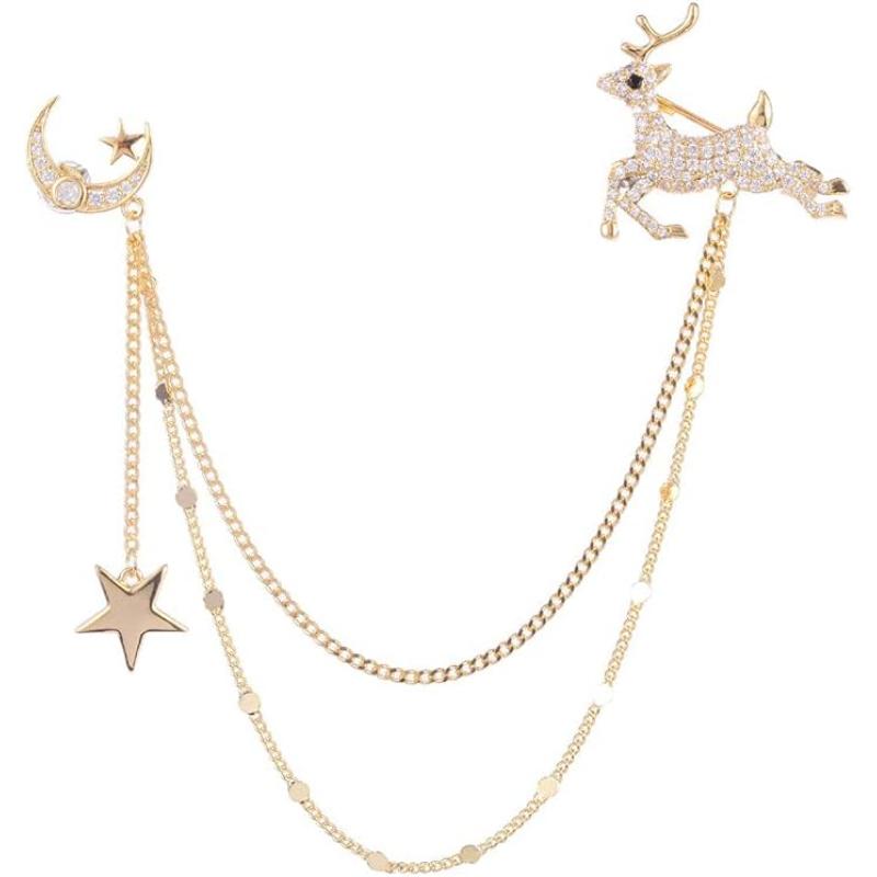 imageRhinestone Deer Brooches Pin for Women Girls Fashion Crystal Delicate Animal Moon Star Elk Brooch Lapel Pins Accessories Corsage Lucky Christamas Holiday Jewelry Birthday BFF Gift