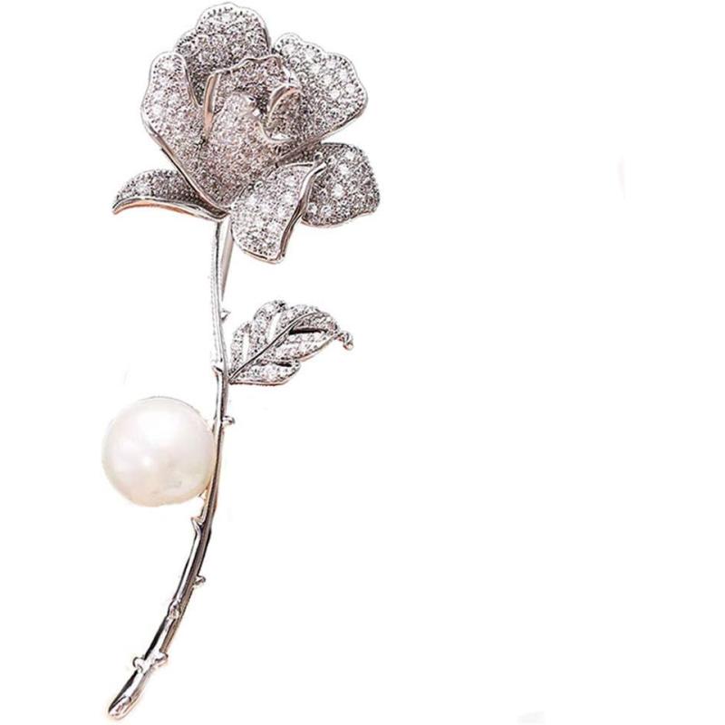 imageRhinestone Flower Brooch Pin for Women Girls Fashion Dainty Crystal CZ Vintage Imitation Pearl Brooch Lapel Pin Dress Suit Accessories Jewelry Christmas Winter Birthday Holiday Unisex Gifts