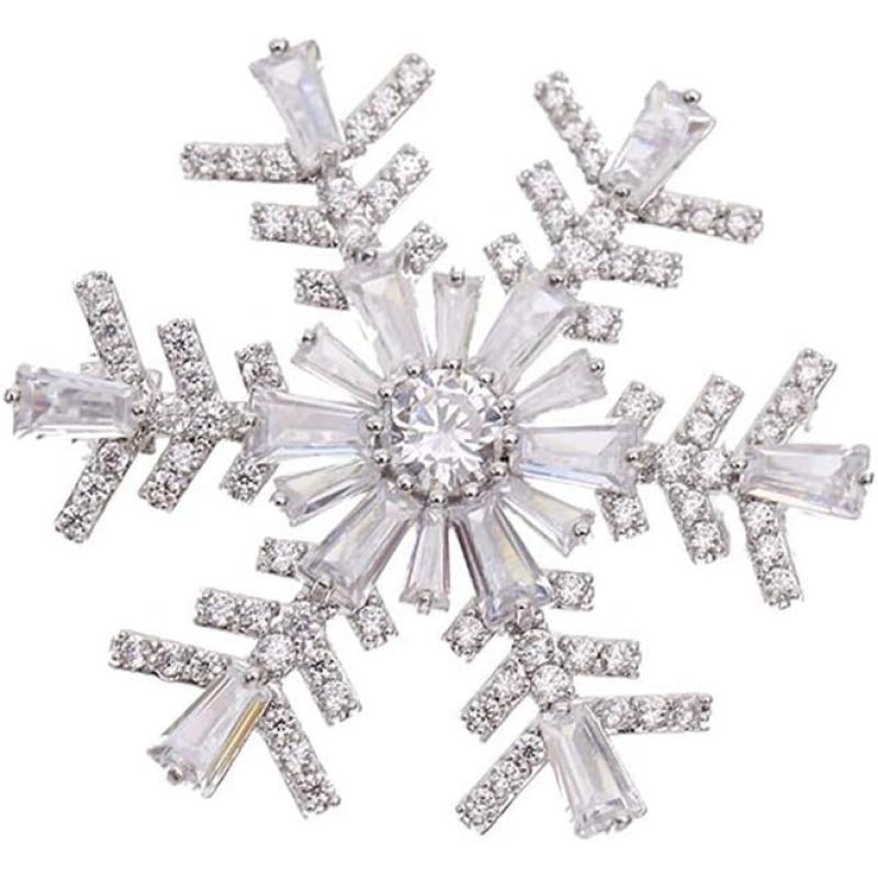 imageRhinestone Snowflake Brooches for Women Girls Men Fashion Dainty Crystal Silvery Brooch Lapel Pin Dress Suit Accessories Jewelry Christmas Winter Party Unisex Gifts