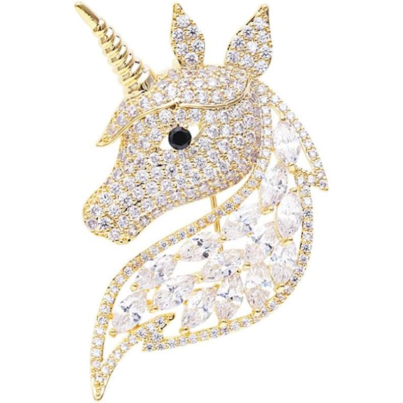 imageRhinestone Unicorn Brooch for Women Girls Unisex Fashion Dainty Crystal CZ Golden Cute Animal Horse Brooch Lapel Pin Dress Suit Accessories Christmas Birthday Mothers Day Jewelry Gift