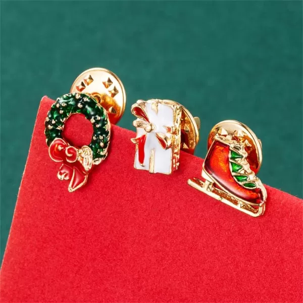 image3pcs Cute Christmas Brooches for Women Girls Best Friends Fashion Colorful Enameled Red Skates Flower Wreath Lapel Pins Dress Suit Scarft Accessories Badge Souvenir Gifts for Xmas Party