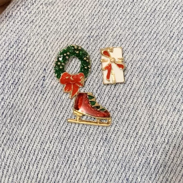 image3pcs Cute Christmas Brooches for Women Girls Best Friends Fashion Colorful Enameled Red Skates Flower Wreath Lapel Pins Dress Suit Scarft Accessories Badge Souvenir Gifts for Xmas Party