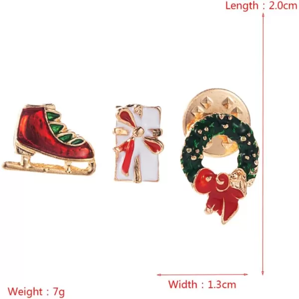 image3pcs Cute Christmas Brooches for Women Girls Best Friends Fashion Colorful Enameled Red Skates Flower Wreath Lapel Pins Dress Suit Scarft Accessories Badge Souvenir Gifts for Xmas Party