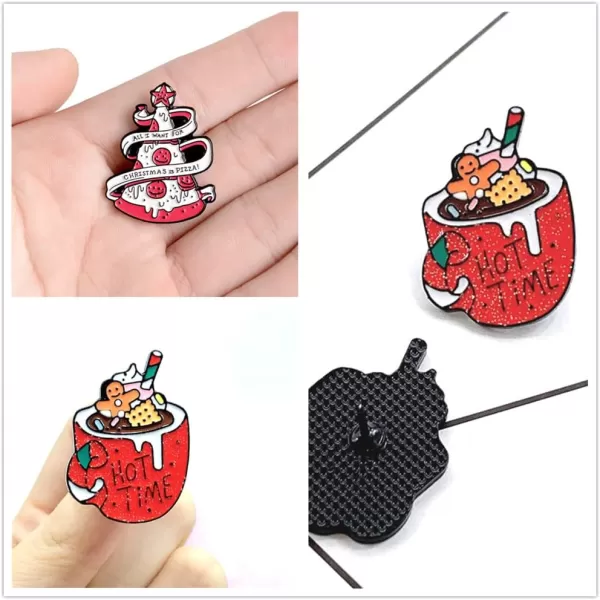 image5 Pieces Christmas Food Brooches Set for Women Girls Men Fashion Cute Enameled Trees Pizza Pickup Truck Bulk Jewelry Lapel Pins for Xmas Decorations