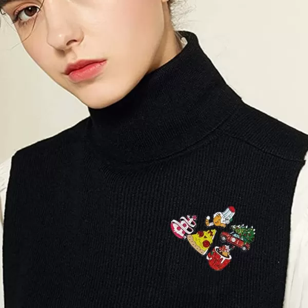 image5 Pieces Christmas Food Brooches Set for Women Girls Men Fashion Cute Enameled Trees Pizza Pickup Truck Bulk Jewelry Lapel Pins for Xmas Decorations