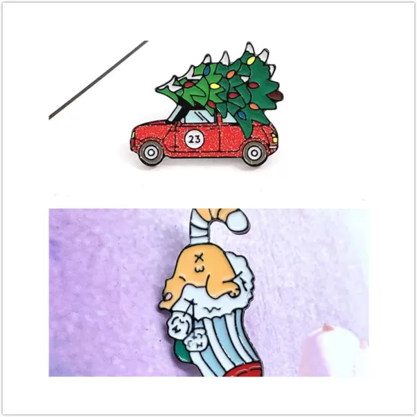 image5 Pieces Christmas Food Brooches Set for Women Girls Men Fashion Cute Enameled Trees Pizza Pickup Truck Bulk Jewelry Lapel Pins for Xmas Decorations