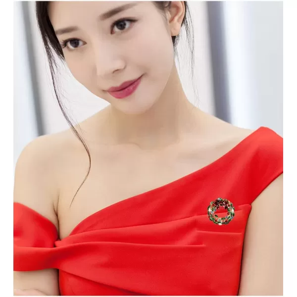 imageChristmas Wreath CZ Brooches for Women Men Girls Gold Tone Fashion Blue Red Ruby Clear Crystal Rhinestone Bowknot Hollow Garland Brooch Pins Bow Tie Necktie Dress Accessories Jewelry Unisex Gifts