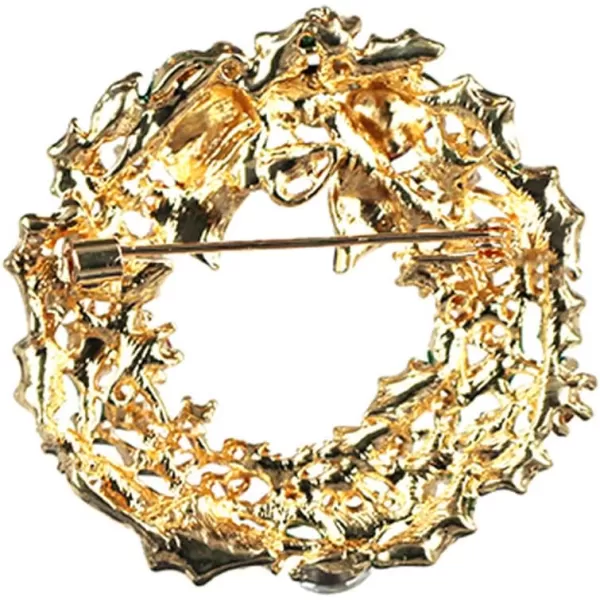 imageChristmas Wreath CZ Brooches for Women Men Girls Gold Tone Fashion Blue Red Ruby Clear Crystal Rhinestone Bowknot Hollow Garland Brooch Pins Bow Tie Necktie Dress Accessories Jewelry Unisex Gifts