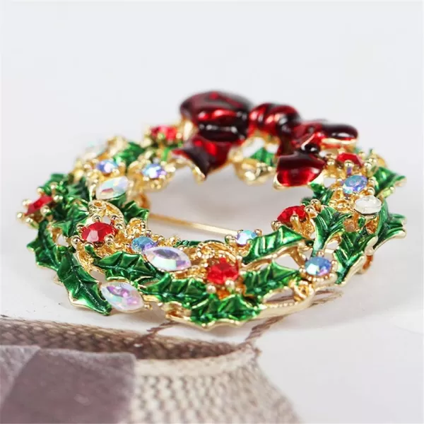 imageChristmas Wreath CZ Brooches for Women Men Girls Gold Tone Fashion Blue Red Ruby Clear Crystal Rhinestone Bowknot Hollow Garland Brooch Pins Bow Tie Necktie Dress Accessories Jewelry Unisex Gifts