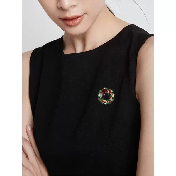imageChristmas Wreath CZ Brooches for Women Men Girls Gold Tone Fashion Blue Red Ruby Clear Crystal Rhinestone Bowknot Hollow Garland Brooch Pins Bow Tie Necktie Dress Accessories Jewelry Unisex Gifts
