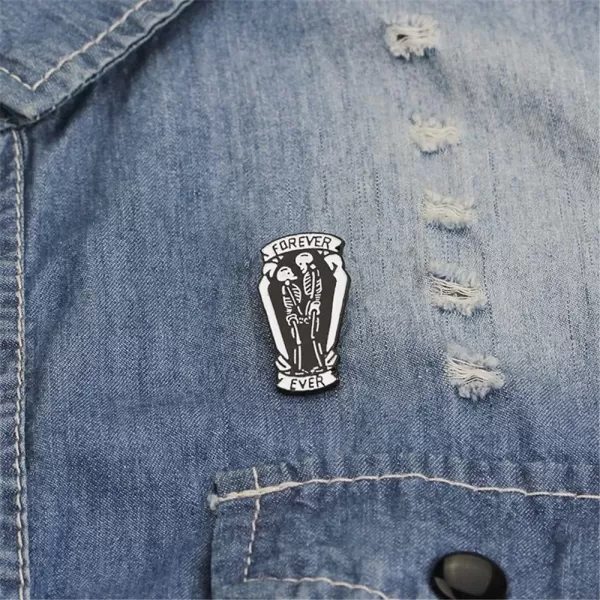 imageCouple Skull Skelton Lapel Pins Set for Women Men Lovers Enamel Forever Ever Creative Statement Black Coffin Brooches Badge Halloween Christmas Valentine Jewelry BFF Gifts 2 Pieces