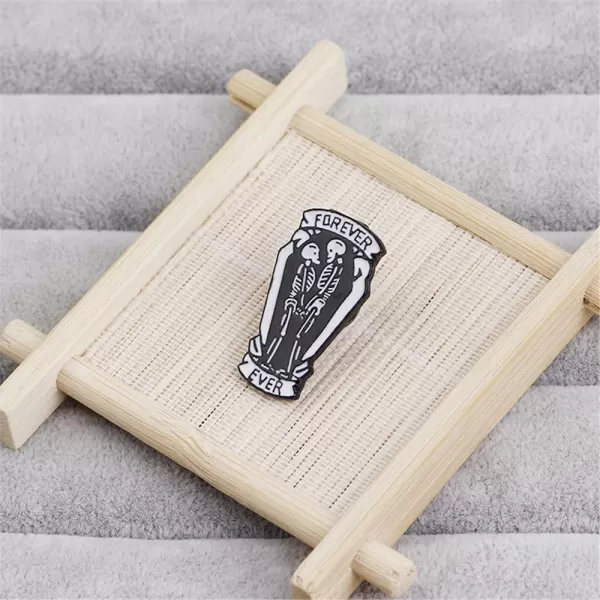 imageCouple Skull Skelton Lapel Pins Set for Women Men Lovers Enamel Forever Ever Creative Statement Black Coffin Brooches Badge Halloween Christmas Valentine Jewelry BFF Gifts 2 Pieces