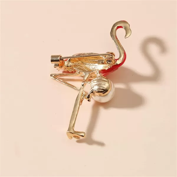 imageCute Flamingo Bird Brooch for Women Girls Fashion Antique Gold Tone Alloy Faux Pearl Pink Enameled Animal Broocheds Pins Scarves Shawl Clip Neck Tie Dress Accessories Jewelry Gift