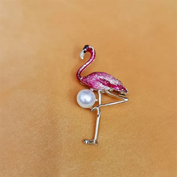 imageCute Flamingo Bird Brooch for Women Girls Fashion Antique Gold Tone Alloy Faux Pearl Pink Enameled Animal Broocheds Pins Scarves Shawl Clip Neck Tie Dress Accessories Jewelry Gift