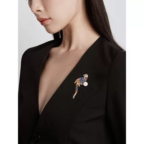 imageElegant Parrot Brooch Pin for Women Girls Men Imitation Pearl Colorful Rhinestone Crystal Enameled Animal Big Large Humming Bird Brooches Lapel Pins Fashion Decor Jewelry Gifts for Father