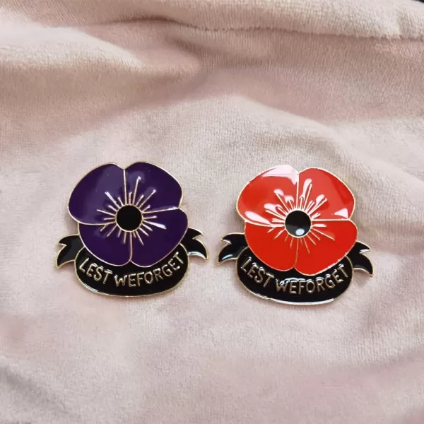 imageEnamel Poppy Flower Brooches Pin Set for Women Men Veterans Cute Red Purple Lest We Forget Statement Badges Lapel Pins Remembrance Memorial Day Jewelry Souvenir Gifts 2 Pieces