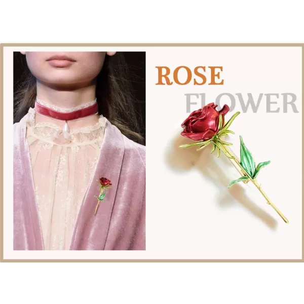 imageEnamel Rose Flower Brooch Pin for Women Girls Men Alloy Fashion Gold Green Leaf Blossom Brooches Lapel Pins Dainty Dress Accessories Jewelry Boutonniere Corsage for Hat Bag Suit Tie Wedding Birthday Anniversary Red