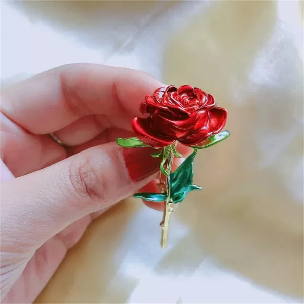 imageEnamel Rose Flower Brooch Pin for Women Girls Men Alloy Fashion Gold Green Leaf Blossom Brooches Lapel Pins Dainty Dress Accessories Jewelry Boutonniere Corsage for Hat Bag Suit Tie Wedding Birthday Anniversary Red