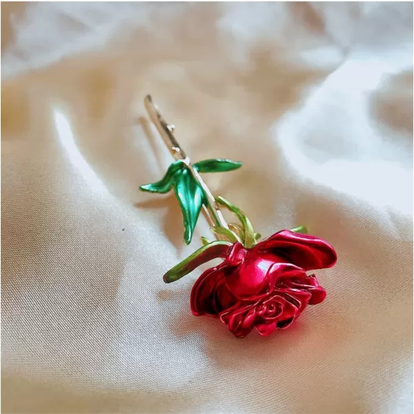 imageEnamel Rose Flower Brooch Pin for Women Girls Men Alloy Fashion Gold Green Leaf Blossom Brooches Lapel Pins Dainty Dress Accessories Jewelry Boutonniere Corsage for Hat Bag Suit Tie Wedding Birthday Anniversary Red