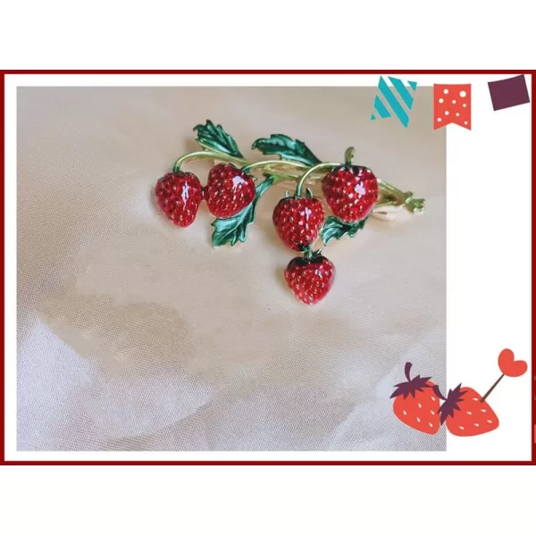 imageFashion Fruit Brooch Pin for Women Girls Gold Tone Cute Enamel Red Strawberry Green Leaf Branch Brooches Lapel Creative Dress Accessories Jewelry Dainty Retro Gift