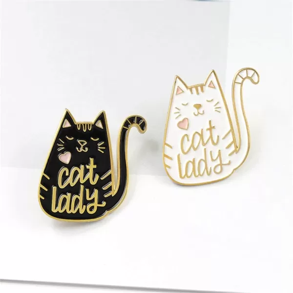 imagePair of Lady Cat Brooches Lapel Pin for Women Girls Best Friends Fashion Cute Animal Pink Love Heart Black White Kitten Pins Dress Suit Scarft Accessories Badge Gifts Christmas Valentines Day