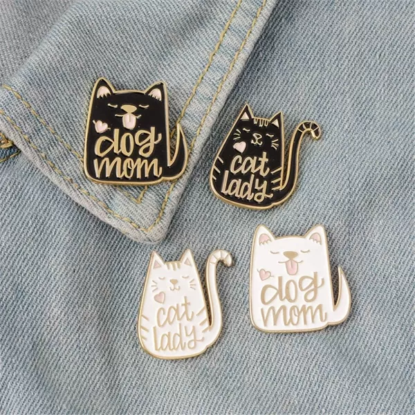 imagePair of Lady Cat Brooches Lapel Pin for Women Girls Best Friends Fashion Cute Animal Pink Love Heart Black White Kitten Pins Dress Suit Scarft Accessories Badge Gifts Christmas Valentines Day