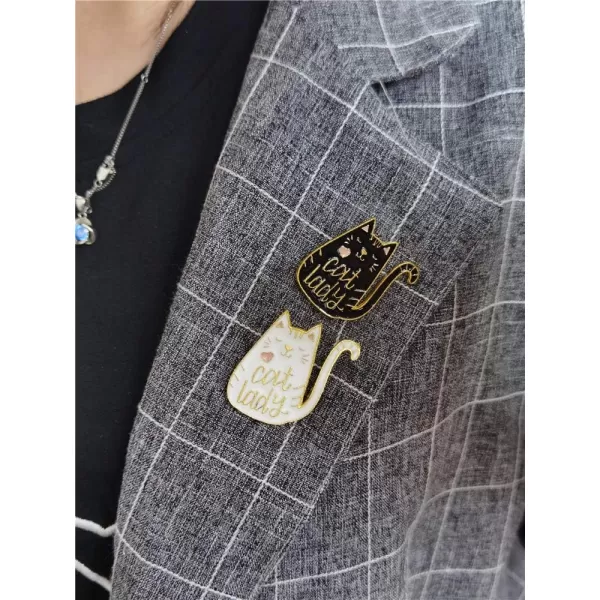 imagePair of Lady Cat Brooches Lapel Pin for Women Girls Best Friends Fashion Cute Animal Pink Love Heart Black White Kitten Pins Dress Suit Scarft Accessories Badge Gifts Christmas Valentines Day