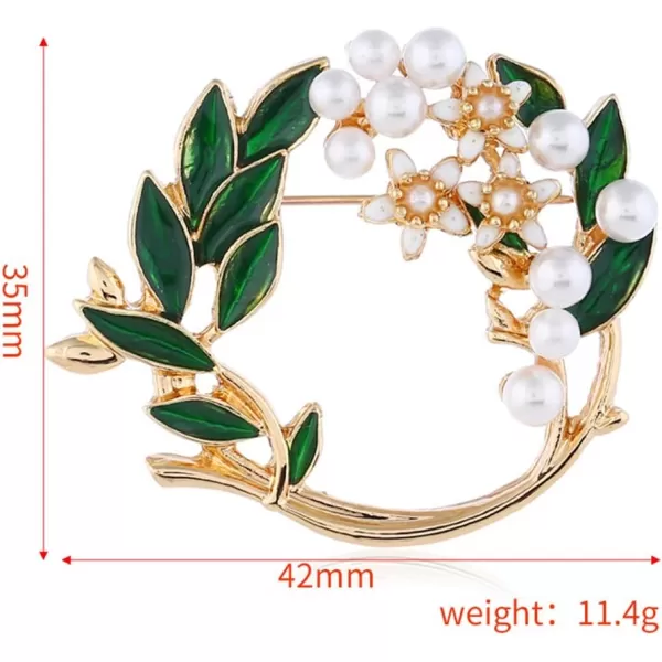 imagePearl Flower Wreath Brooches for Women Men Girls Gold Tone Fashion Vintage Green Olive Leaf Hollow Garland Brooch Pins Bow Tie Necktie Dress Accessories Jewelry Birthday