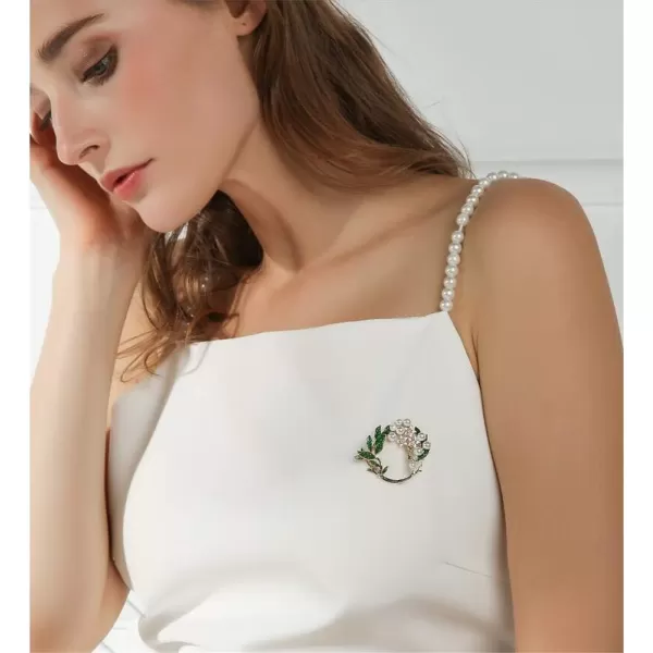 imagePearl Flower Wreath Brooches for Women Men Girls Gold Tone Fashion Vintage Green Olive Leaf Hollow Garland Brooch Pins Bow Tie Necktie Dress Accessories Jewelry Birthday