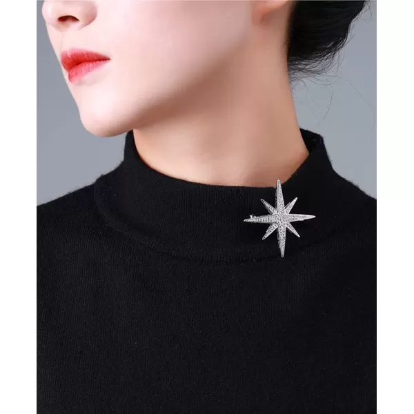 imageRhinestone Star Brooch Pin for Women Girls Men Fashion Dainty Crystal CZ Silvery Lapel Pins Dress Suit Bouquet Accessories Jewelry Christmas Winter Holiday Wedding Decor Unisex Gifts
