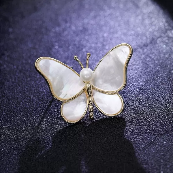 imageShell Pearl Butterfly Brooch Pin for Women Girls Fashion Gold Plated Winged Brooches Pins Necktie Dress Accessories Bouquet Decor Elegant Wedding Birthday Anniversary Jewelry Gifts for Mom Sister