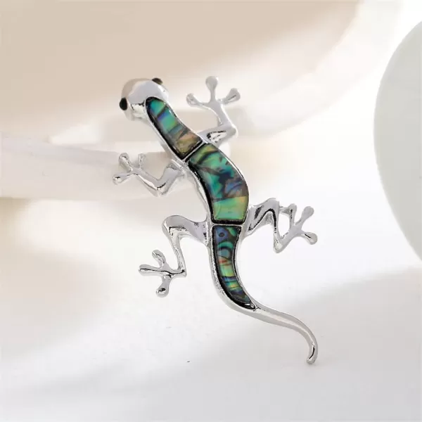 imageSilvery Abalone Shell Gecko Green Blue Animal Brooch Pin for Women Men Fashion Creative Brooches Lapel Pins Unique Dress Accessories Christmas Birthday Holiday Jewelry Father Day Gift