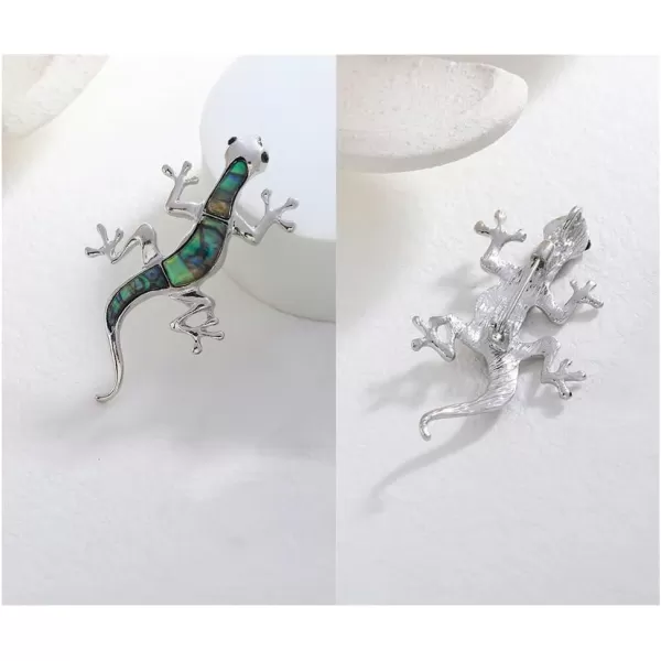 imageSilvery Abalone Shell Gecko Green Blue Animal Brooch Pin for Women Men Fashion Creative Brooches Lapel Pins Unique Dress Accessories Christmas Birthday Holiday Jewelry Father Day Gift