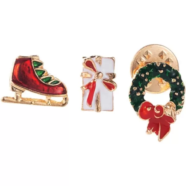 image3pcs Cute Christmas Brooches for Women Girls Best Friends Fashion Colorful Enameled Red Skates Flower Wreath Lapel Pins Dress Suit Scarft Accessories Badge Souvenir Gifts for Xmas Party