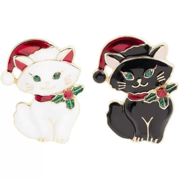 imageCouple Christmas Cat Brooches for Women Girls Men Fashion Cute Enamel CZ Rhinestone Kitten Animals with Santa Costumes Lapel Pins Dress Accessories Holiday New Year Jewelry Gifts for Lovers 2 PCS