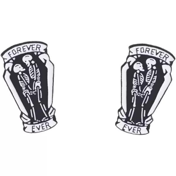 imageCouple Skull Skelton Lapel Pins Set for Women Men Lovers Enamel Forever Ever Creative Statement Black Coffin Brooches Badge Halloween Christmas Valentine Jewelry BFF Gifts 2 Pieces