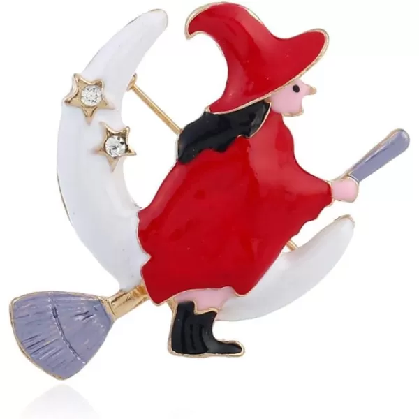 imageCute Witch Hat Brooch for Women Girls Fashion Rhinestone Halloween Christmas Decoration Enameled Crescent Moon Brooches Lapel Pin Dress Accessories Decor Delicate Jewelry Gifts for Daughter