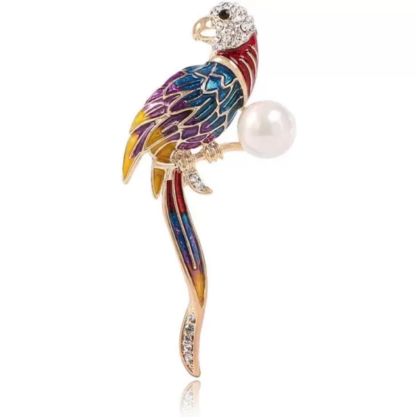 imageElegant Parrot Brooch Pin for Women Girls Men Imitation Pearl Colorful Rhinestone Crystal Enameled Animal Big Large Humming Bird Brooches Lapel Pins Fashion Decor Jewelry Gifts for Father