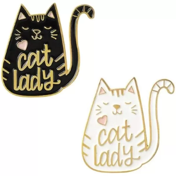 imagePair of Lady Cat Brooches Lapel Pin for Women Girls Best Friends Fashion Cute Animal Pink Love Heart Black White Kitten Pins Dress Suit Scarft Accessories Badge Gifts Christmas Valentines Day