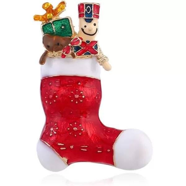 imageRed Santa Stocking Sock Gift Box Christmas Brooches Pin for Women Girls Men Alloy Gold Plated Cute Snowflake Brooch Dress Accessories Winter Party Decor Jewelry Gifts